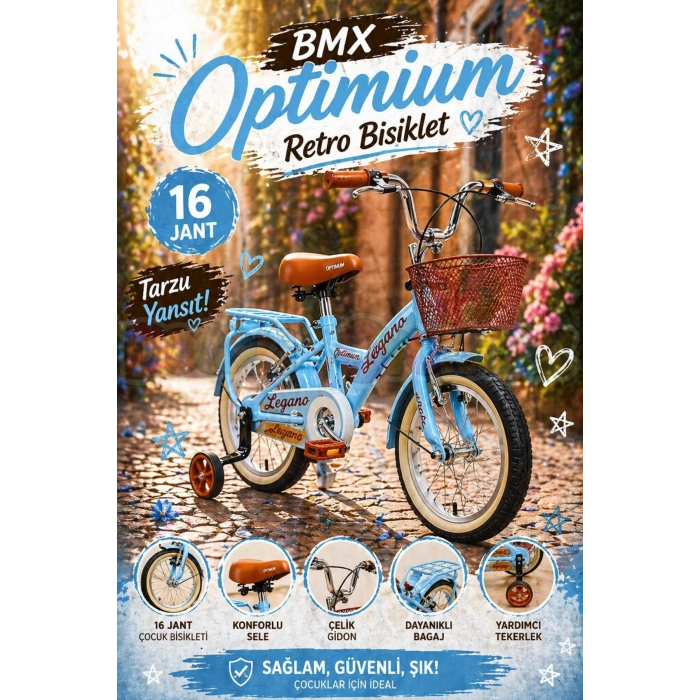 BMX Legano Optimum Series Retro 16 Jant Çocuk Bisikleti Mavi - Legano 16 Jant Bisiklet Retro BMX Bisiklet
