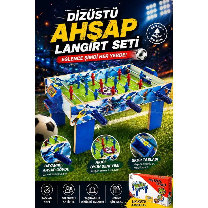 Dizüstü Ahşap Langırt Seti - Ahşap Oyuncak - Futbol Oyuncakları - Top Oyuncak Langırt Setleri - Langırt Oyuncakları - Ahşap Masa Oyunu