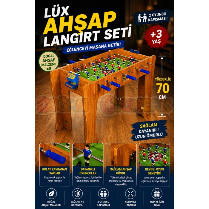Lüx Ahşap Langırt Seti - Ahşap Oyuncak - Futbol Oyuncakları - Top Oyuncak Langırt Setleri - Langırt Oyuncakları - Ahşap Masa Oyunu