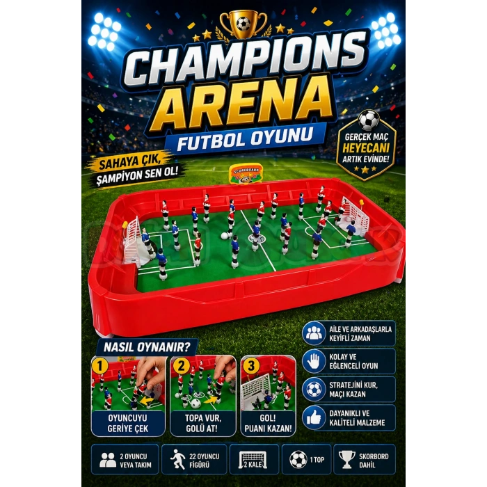 Champions Arena Futbol Oyunu - Futbol Maçı Oyuncak - Futbol Oyuncakları - Top Oyuncak Langırt Setleri - Langırt Oyuncakları - Masa Oyunu