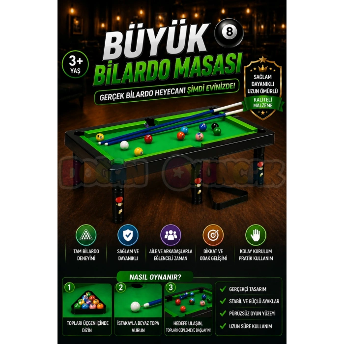 Büyük Bilardo Masası - Bilardo Maçı - Bilardo Oyuncak - 8 Ball Oyunu - Büyük Bilardo Seti - Bilardo Oyuncağı