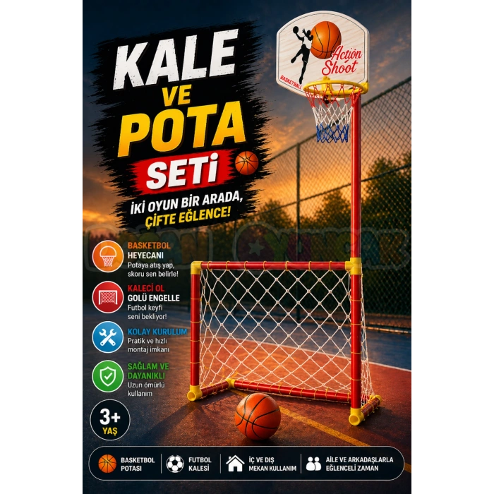 Kale ve Pota Seti - Futbol Kalesi ve Basketbol Potası Oyunu - Basket Atma Oyunu Basketbol Maçı - Futbol Kale Maçı