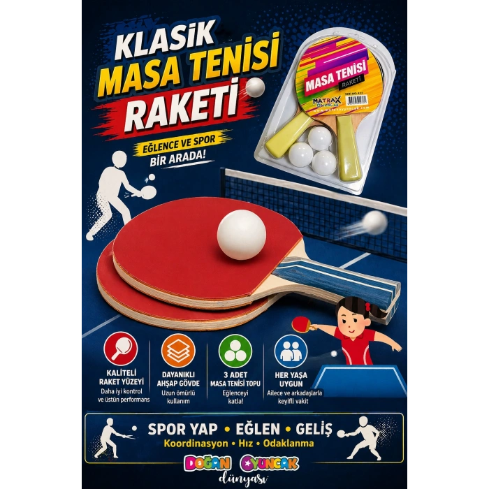 Klasik Masa Tenisi Raketi - Okul İçin Masa Tenisi Raketi - Tenis Oyuncakları - Masa Tenisi Oyunu - Raket
