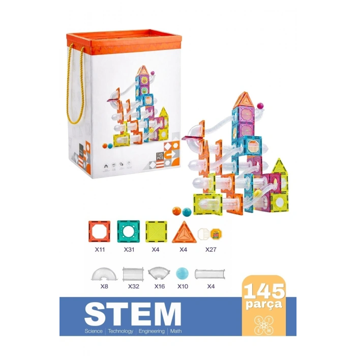 Orijinal Magnetic Tiles 145 Parça Manyetik Lego - Magnetic Magical Magnet - Mıknatıslı Lego
