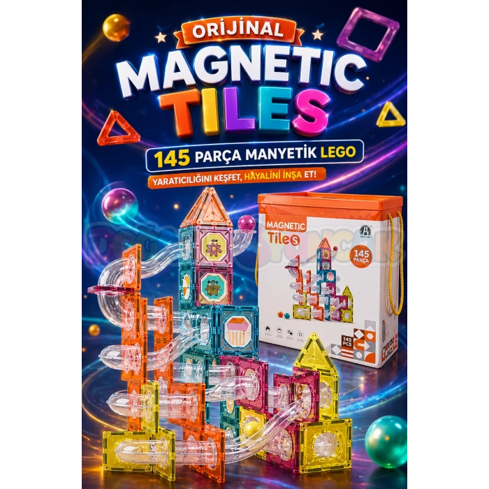Orijinal Magnetic Tiles 145 Parça Manyetik Lego - Magnetic Magical Magnet - Mıknatıslı Lego