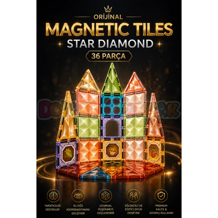 Orijinal Magnetic Tiles Star Diamond 36 Parça Manyetik Lego - Magnetic Magical Magnet - Mıknatıslı Lego