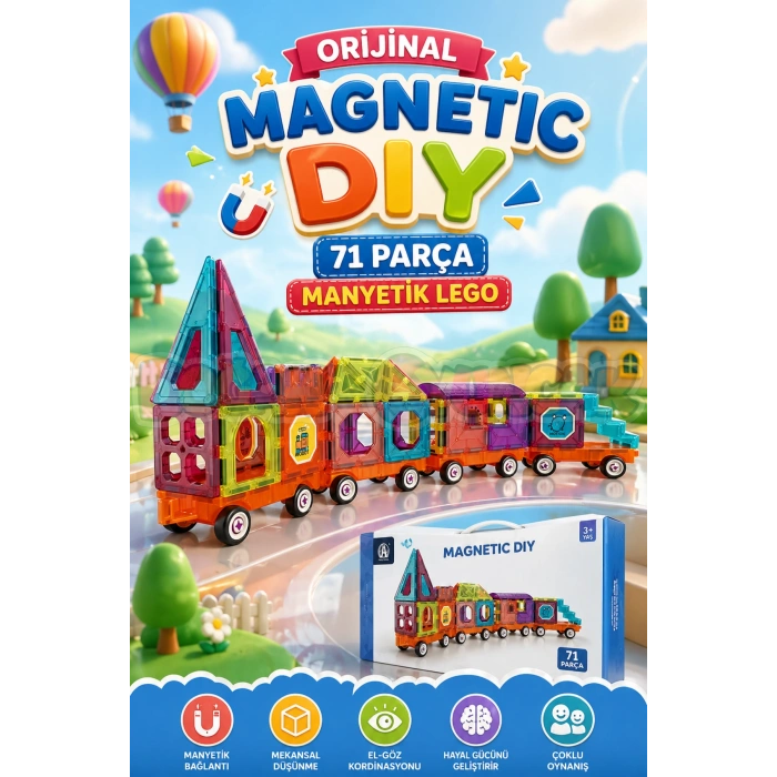 Orijinal Magnetic DIY 71 Parça Manyetik Lego - Magnetic Magical Magnet - Mıknatıslı Lego