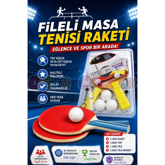 Fileli Masa Tenisi Raketi - Okul İçin Masa Tenisi Raketi - Tenis Oyuncakları - Masa Tenisi Oyunu - Fileli Raket