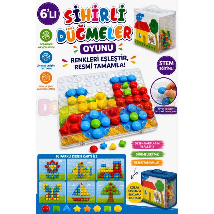6lı Sihirli Düğmeler Oyunu - Oyuncak Sihir Düğmeler - Renkleri Yerine Yerleştirme Oyunu Resim Oyunu