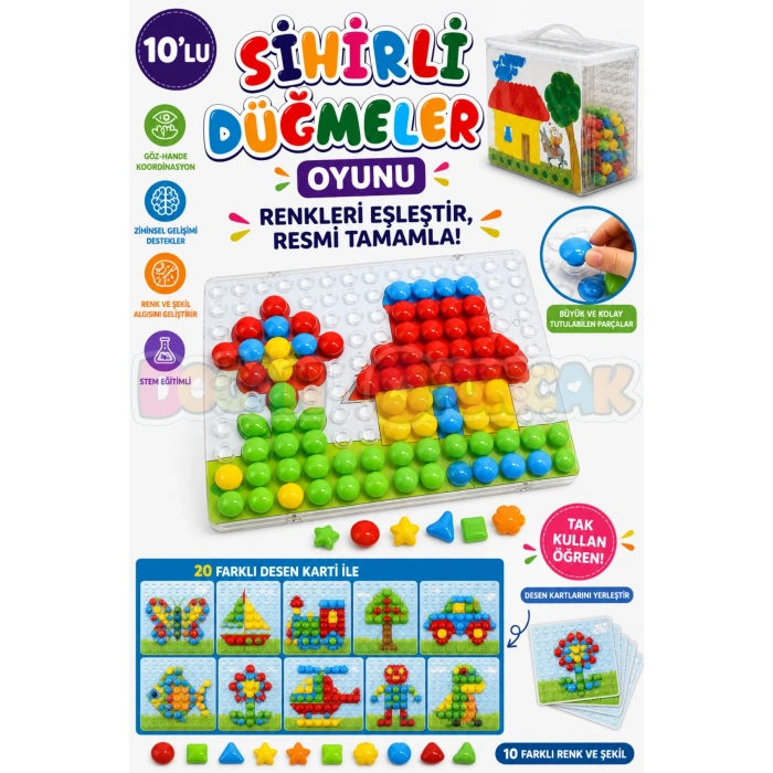 10lu Sihirli Düğmeler Oyunu - Oyuncak Sihir Düğmeler - Renkleri Yerine Yerleştirme Oyunu Resim Oyunu