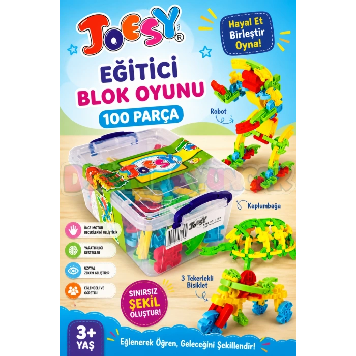 Joesy Eğitici Blok Oyunu 100 Parça - Oyuncak Lego Seti - Birbirine Geçmeli STEM Lego Seti - Eğitici Oyuncak