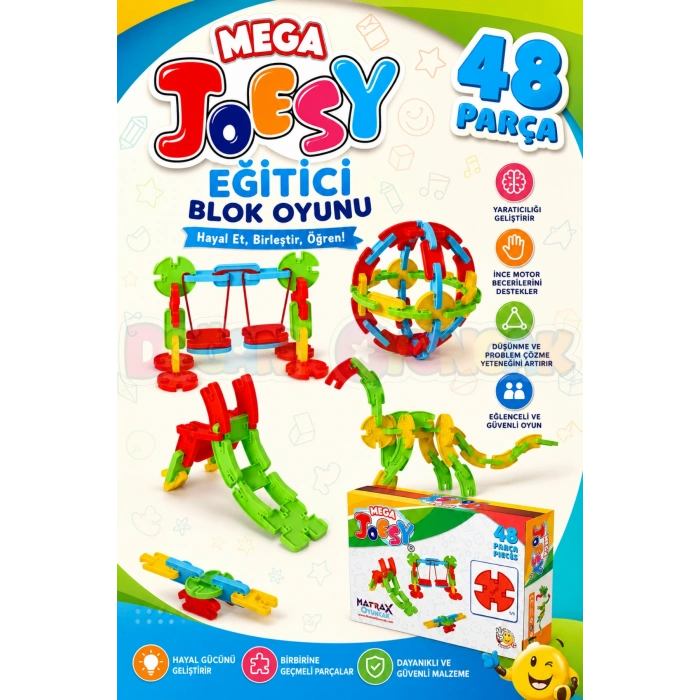 Mega Joesy Eğitici Blok Oyunu 48 Parça - Oyuncak Lego Seti - Birbirine Geçmeli STEM Lego Seti - Eğitici Oyuncak