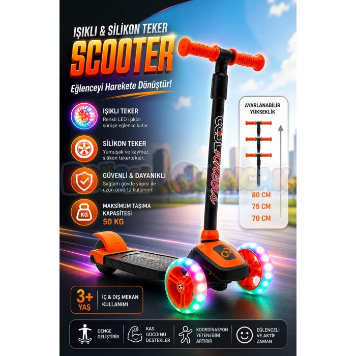 Cool Wheels Turuncu Twist Işıklı 3 Tekerlekli Scooter - Işıklı Scooter - CoolWheels Scooter - Çocuk Scooter - İttir Git