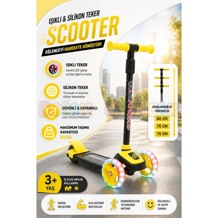 Cool Wheels Sarı Twist Işıklı 3 Tekerlekli Scooter - Işıklı Scooter - CoolWheels Scooter - Çocuk Scooter - İttir Git