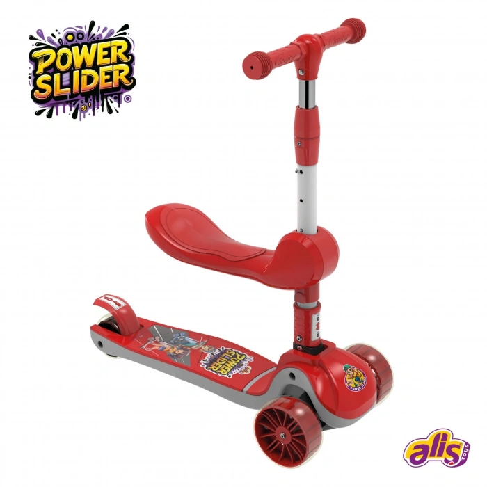Power Slider Kırmızı Katlanabilir 3 Tekerlekli Oturaklı Scooter - Işıklı Scooter - Çocuk Scooter
