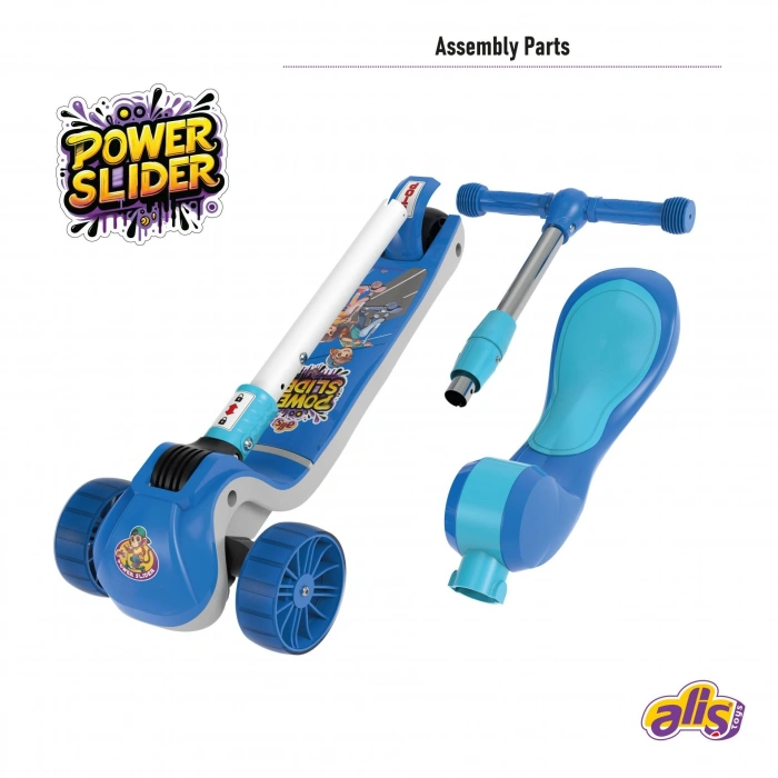Power Slider Mavi Katlanabilir 3 Tekerlekli Oturaklı Scooter - Işıklı Scooter - Çocuk Scooter