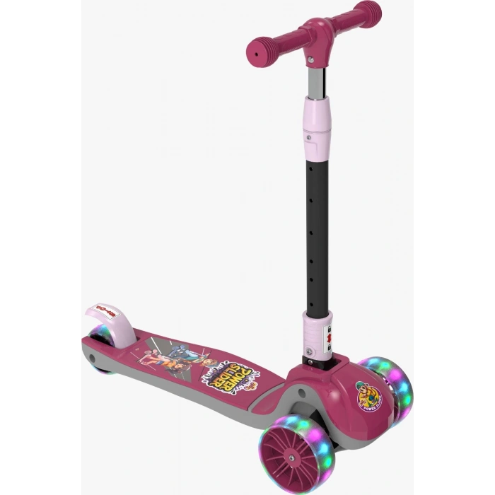 Power Slider Pembe Katlanabilir 3 Tekerlekli Scooter - Işıklı Scooter - Çocuk Scooter - Slikon Teker