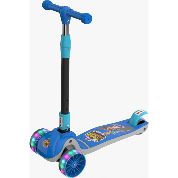 Power Slider Mavi Katlanabilir 3 Tekerlekli Scooter - Işıklı Scooter - Çocuk Scooter - Slikon Teker