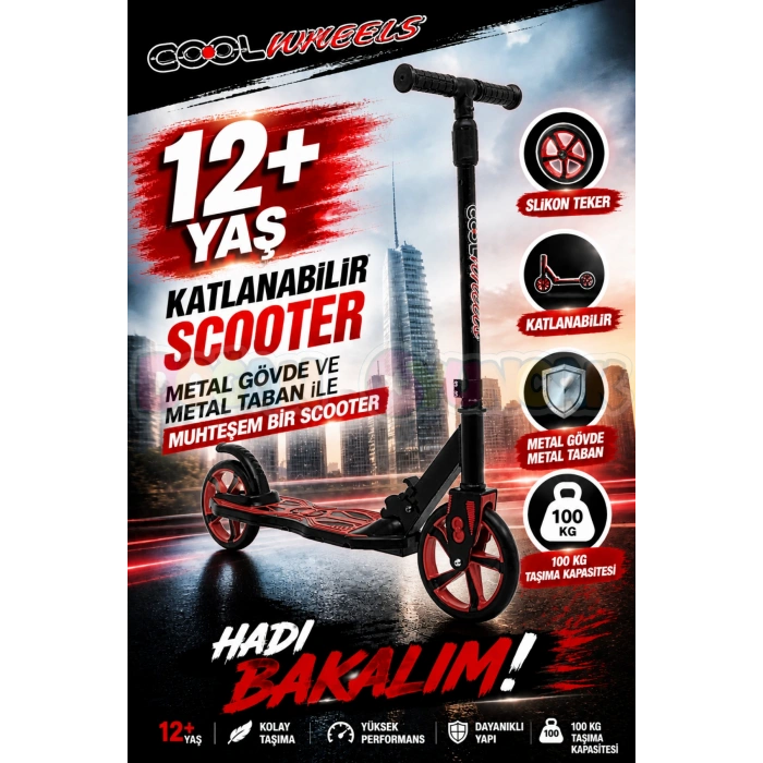 Cool Wheels 12+ Yaş Kırmızı 2 Tekerlekli Katlanabilir Scooter - CoolWheels Scooter - Genç Scooter