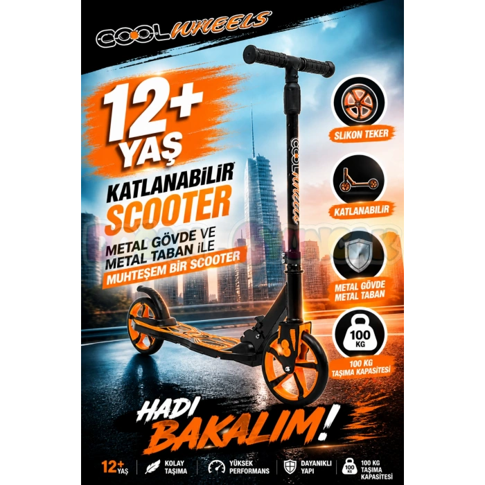 Cool Wheels 12+ Yaş Turuncu 2 Tekerlekli Katlanabilir Scooter - CoolWheels Scooter - Genç Scooter