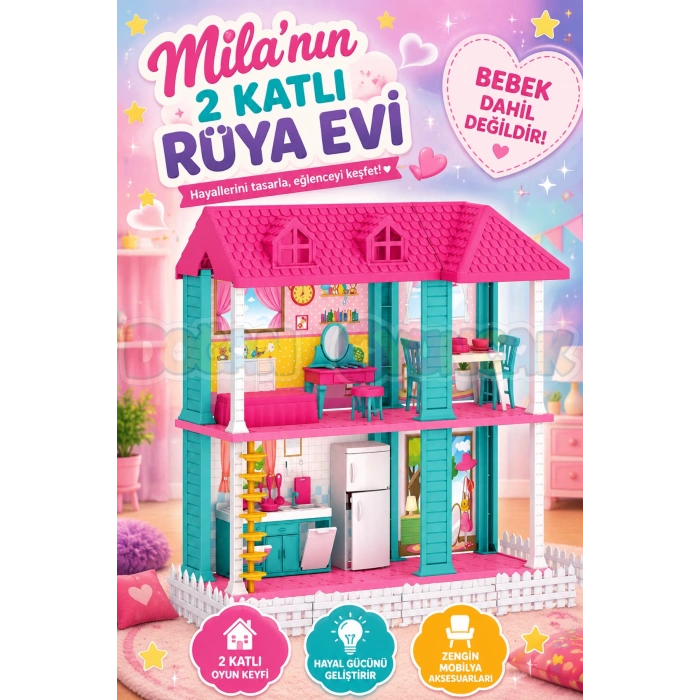Milanın 2 Katlı Rüya Evi - Ev Oyuncak - Milanın Rüya Ev Seti - Barbie Ev Seti - Rüya Evi - Oyun Evi