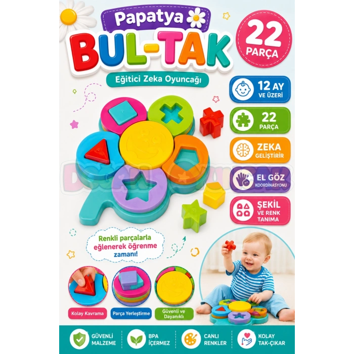 Papatya Bul-Tak - Bultak Lego - Bebek Oyuncağı - Şekil Takmaca