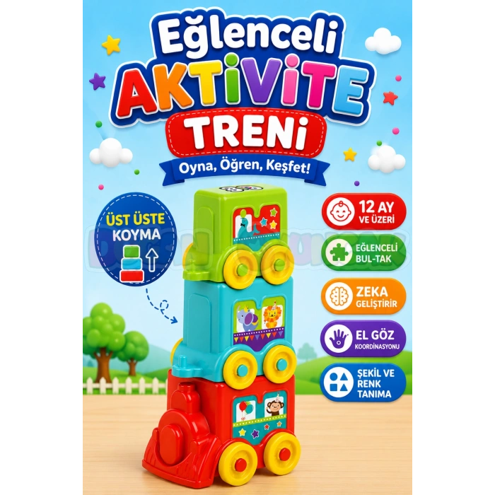 Eğlenceli Aktivite Treni - Üst Üste Dizmece - Bebek Oyuncağı - Tren Oyuncakları