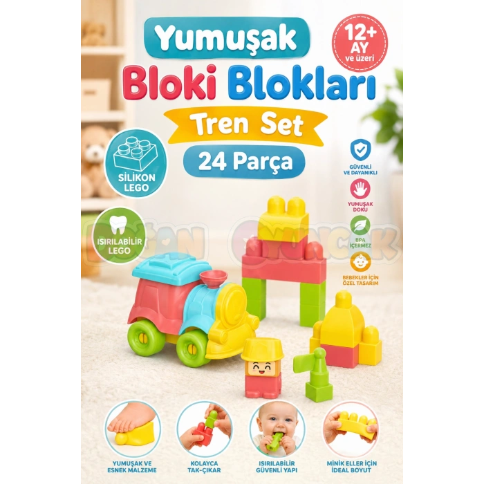 Yumuşak Bloki Blokları Tren Set 24 Parça - Büyük Yumuşak Bloklar - Büyük Soft Lego Oyuncakları