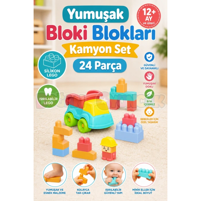 Yumuşak Bloki Blokları Kamyon Set 24 Parça - Büyük Yumuşak Bloklar - Büyük Soft Lego Oyuncakları