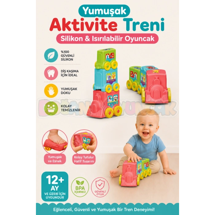 Yumuşak Aktivite Treni - Bebek Oyuncakları - Üst Üste Dizme Eğitici Oyuncak - Soft Lego Tren Oyuncakları