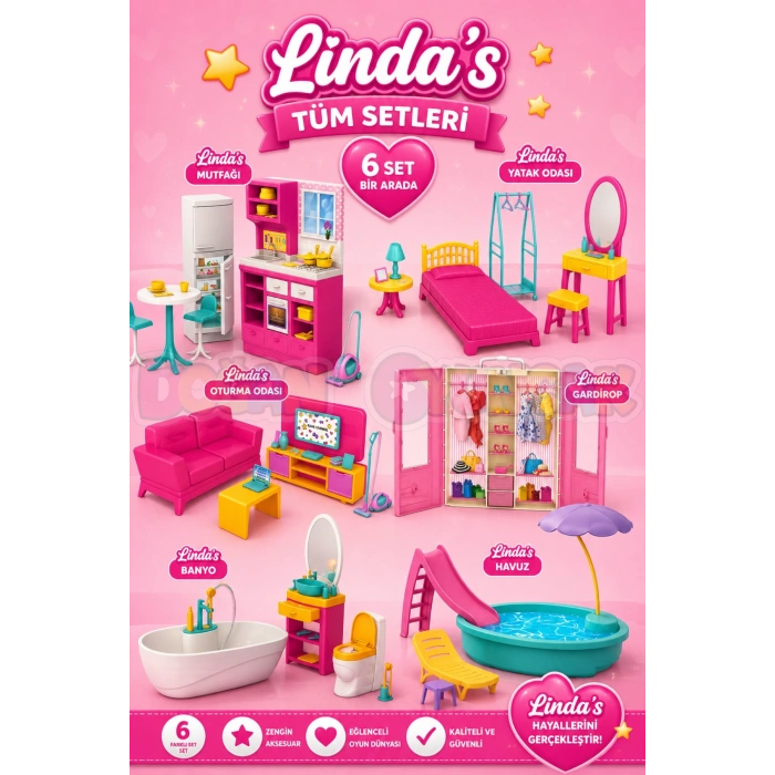Lindanın Tüm Setleri - Ev Setleri - Barbie Ev Seti - Tatil Evi - Ev Eşyaları - Evcilik Seti - Linda Setleri