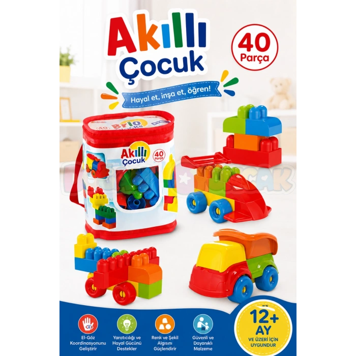 Akıllı Çocuk (40 Parça) - Büyük Parça Lego - Lego Setleri - Bloklar - Bebek Lego