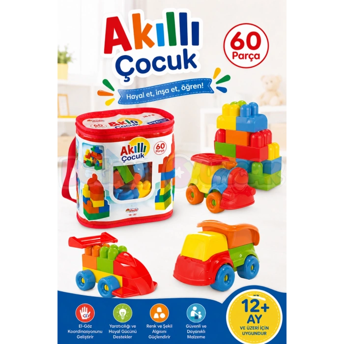 Akıllı Çocuk (60 Parça) - Büyük Parça Lego - Lego Setleri - Bloklar - Bebek Lego