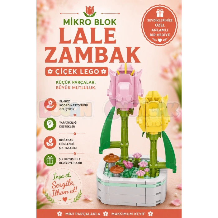 Mikro Blok Lale Zambak Çiçek Lego - Lego Setleri Mini Lego - Çiçek Lego - Blossom Çiçek Lego