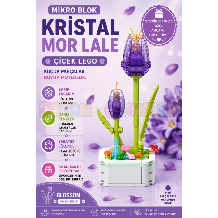 Mikro Blok Kristal Mor Lale Çiçek Lego - Lego Setleri Mini Lego - Çiçek Lego - Blossom Çiçek Lego