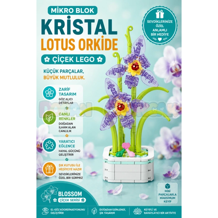 Mikro Blok Kristal Lotus Orkide Çiçek Lego - Lego Setleri Mini Lego - Çiçek Lego - Blossom Çiçek Lego