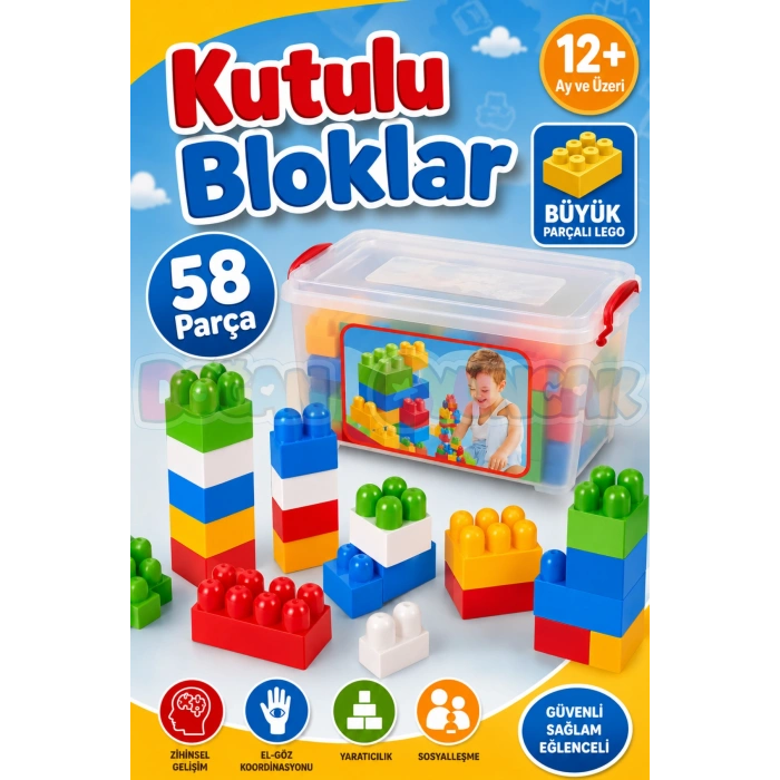 Kutulu Bloklar (58 Parça) - Büyük Parça Lego - Lego Setleri - Bloklar - Bebek Lego