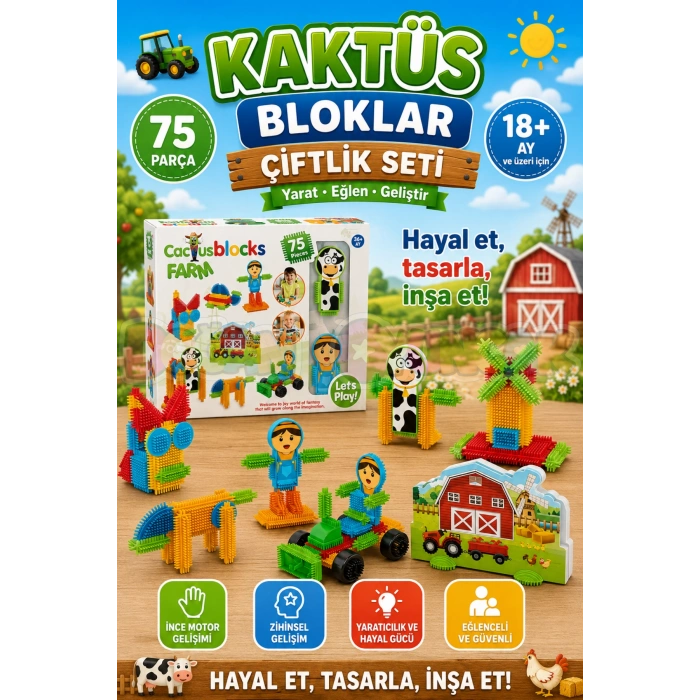 Çiftlik Kaktüs Bloklar (75 Parça) - Kaktüs Oyuncak - Lego Seti - Kaktüs Lego - Taraklı Lego