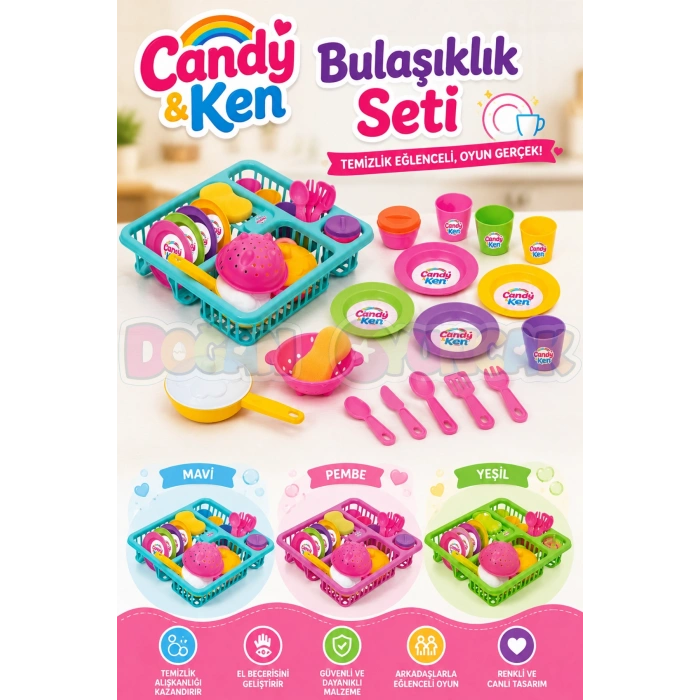 Candy & Ken Bulaşıklık Set - Mutfak Setleri - Ev Oyuncak Setleri - Bulaşık Seti
