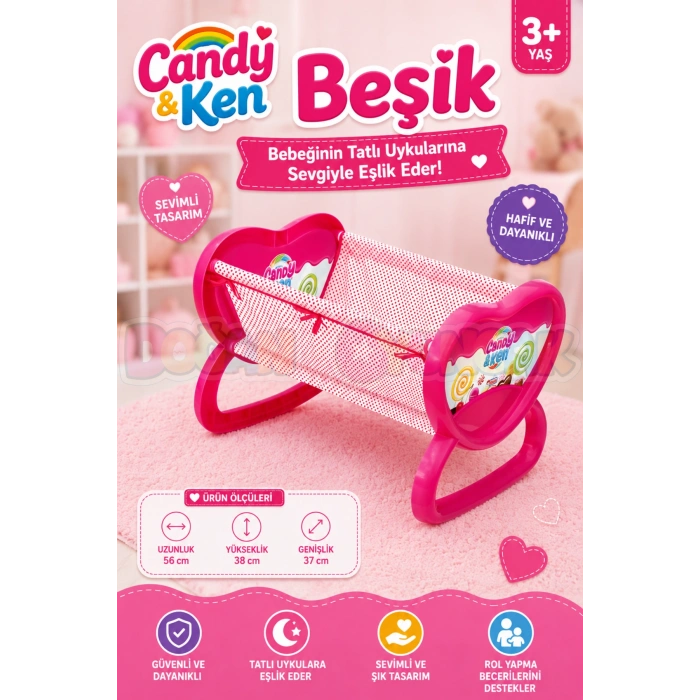 Candy & Ken Beşik - Ev Eşyaları Seti - Sallanan Beşik - Ev Beşiği