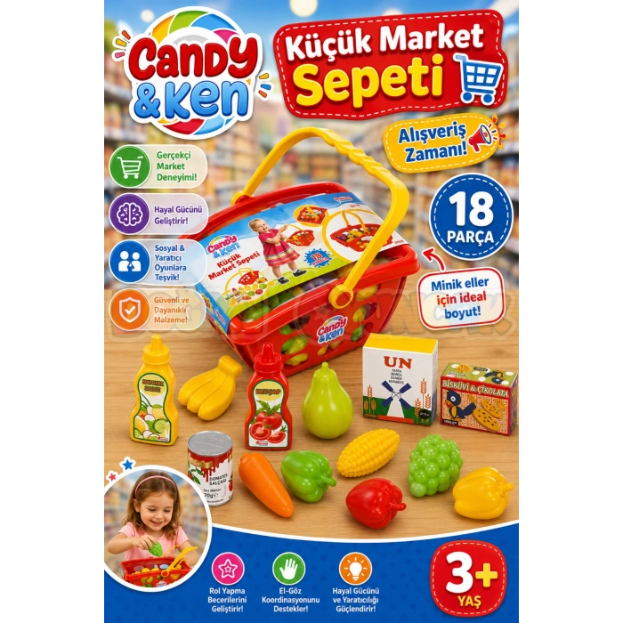Candy & Ken Küçük Market Sepeti - Mutfak Setleri - Meyve Seti - Sebze Seti