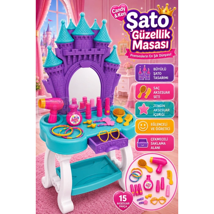 Candy & Ken Şato Güzellik Masası - Güzellik Setleri - Kuaför Oyuncak Seti - Makyaj Seti