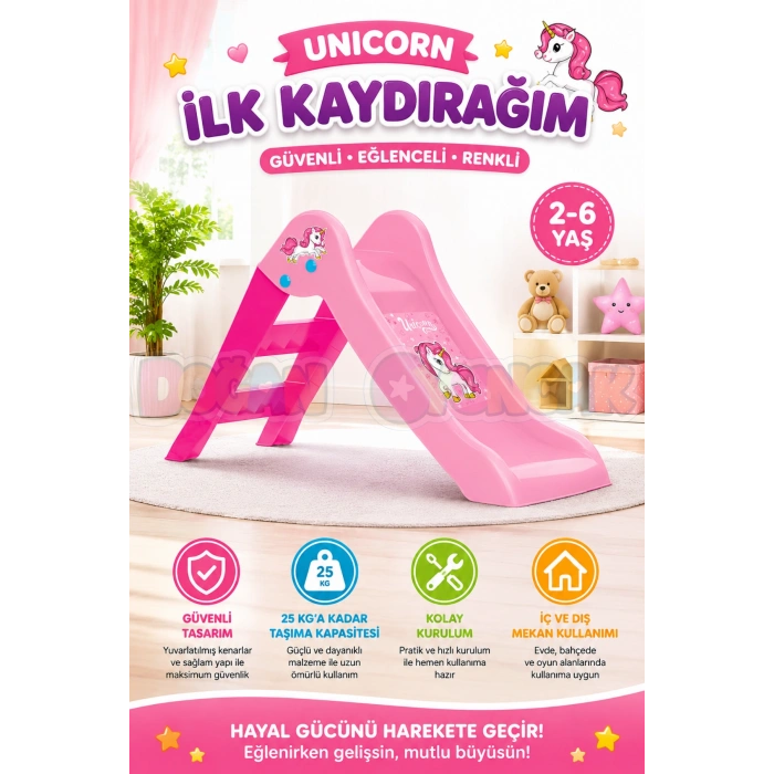 Dolu Unicorn İlk Kaydırağım - Çocuk Kaydırak - Çocuk Kaydırağı Küçük Kaydırak