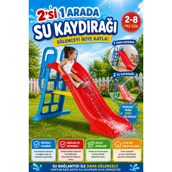 Dolu 2 İn 1 Büyük Su Kaydırağı - Çocuk Kaydırak - Çocuk Kaydırağı Büyük Kaydırak