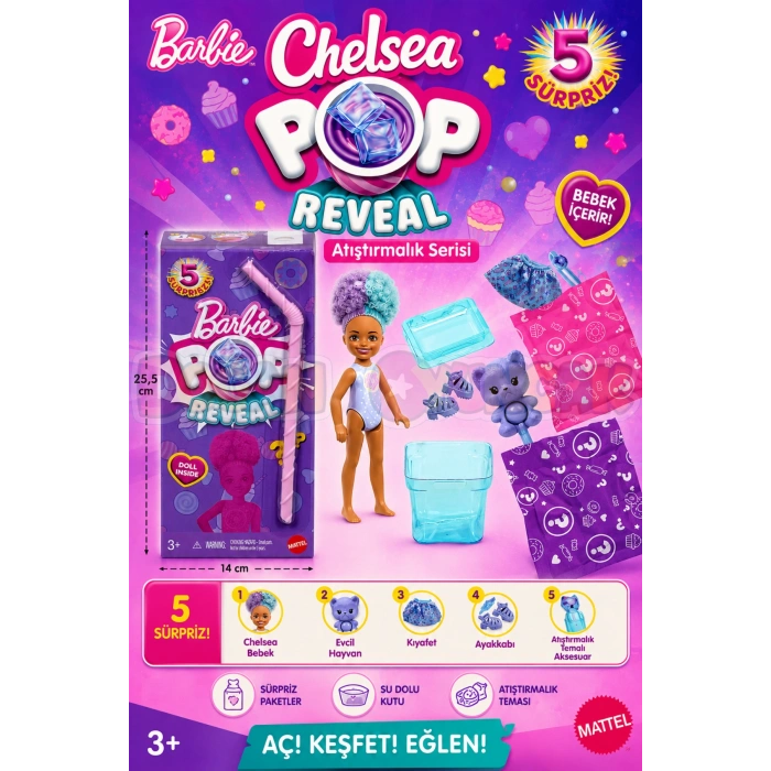 Barbie Chelsea Pop Reveal Atıştırmalık Serisi JFY01 - Barbie Oyuncak Barbie Chelsea Bebek