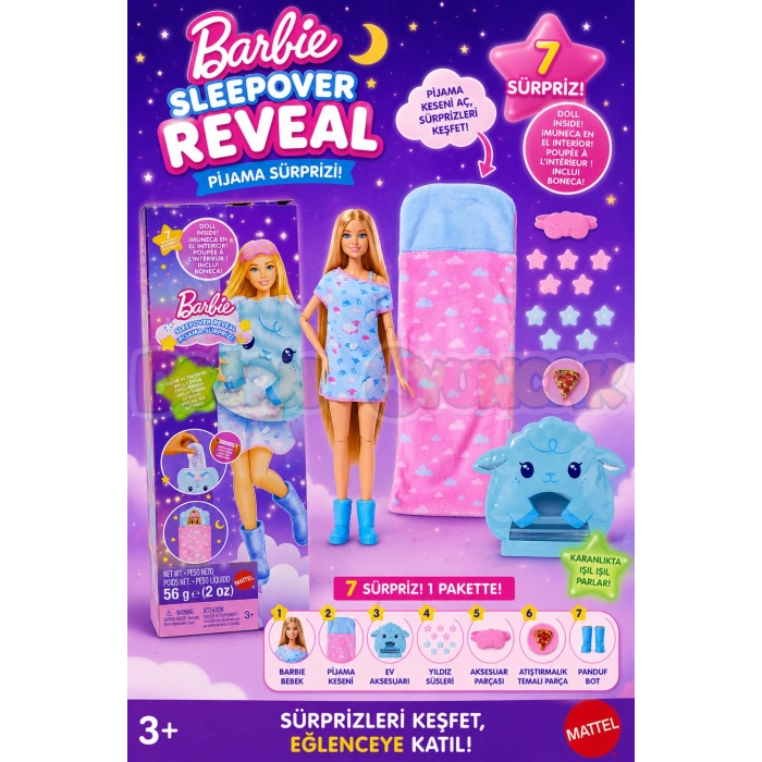 Barbie Sleepover Reveal - Mavi Pijamalı JMR88 - Barbie Oyuncak Barbie Bebek