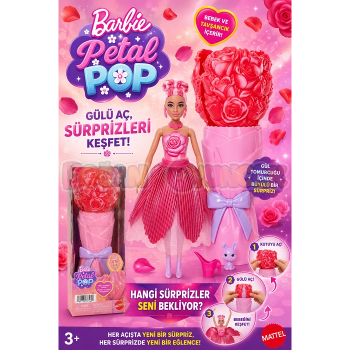 Barbie Petal Pop - Kırmızı Gül Bebek JMF59 - Barbie Oyuncak Barbie Bebek