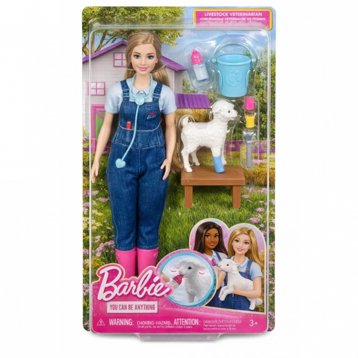 Barbie 65.Yıl Deluxe Kariyer Bebekleri - Çiflik Veteriner Seti HRG42 - Barbie Oyuncak Barbie Bebek Barbi Meslek