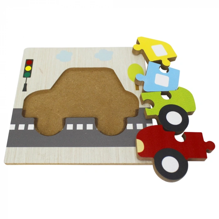 Ahşap Araba Puzzle - Bebekleri İçin Puzzle - Ahşap Yapboz Oyuncak - Oyuncak Yap-boz - 4 Parça Puzzle