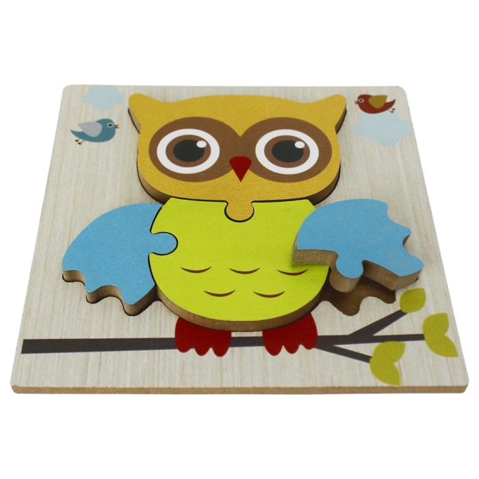 Ahşap Baykuş Puzzle - Bebekleri İçin Puzzle - Ahşap Yapboz Oyuncak - Oyuncak Yap-boz - 4 Parça Puzzle